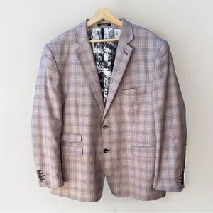 Statement Italy Súper 150 Brown And Blue Check Blaser Unique Silk Photo Lining